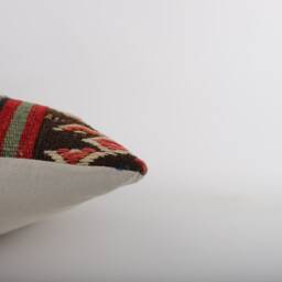 Vintage Turkish Kilim Pillow Cover Handwoven Wool Cushion - 16x16 - thumbnail 4