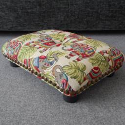 Elephant Fabric Footstool Small Upholstered Ottoman With Studs & Button, 5 - thumbnail 3