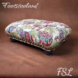 Elephant Fabric Footstool Small Upholstered Ottoman With Studs & Button, 5