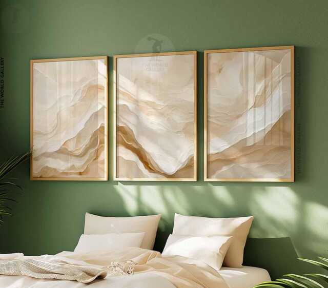 Set Of 3 Neutral Abstract Prints, Minimalist Wall Art, Beige Poster Set, Home Decor, Bedroom Living Room Art - image 1