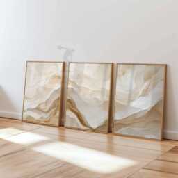 Set Of 3 Neutral Abstract Prints, Minimalist Wall Art, Beige Poster Set, Home Decor, Bedroom Living Room Art - thumbnail 3