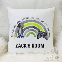 Personalised Rainbow Gamer Cushion - Gaming Controller Green Blue Bedroom Decor - thumbnail 2
