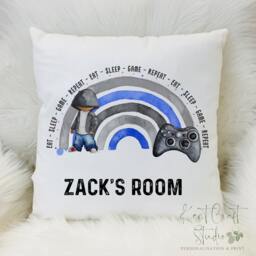 Personalised Rainbow Gamer Cushion - Gaming Controller Green Blue Bedroom Decor - thumbnail 3