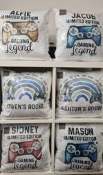 Personalised Rainbow Gamer Cushion - Gaming Controller Green Blue Bedroom Decor - thumbnail 4
