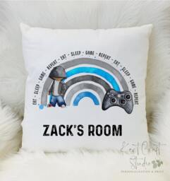 Personalised Rainbow Gamer Cushion - Gaming Controller Green Blue Bedroom Decor - thumbnail 1