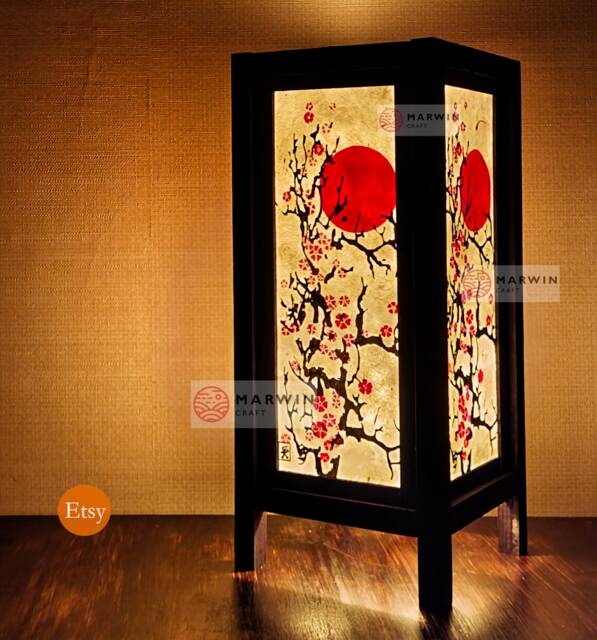 Asian Oriental Cherry Blossom Sakura Japanese Lamp Zen Bedside Table Desk Paper Decor Light Shade Bedroom Dorm - image 1