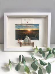 Personalised Pebble People On Bench - Favourite Place Picture Pebble Art Gift Photo Frame Home Decor - thumbnail 1