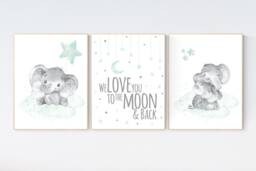 Elephant Nursery Art Print Moon & Stars, Gender Neutral Decor - thumbnail 1
