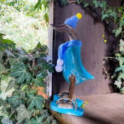 Wooden Running Duck With Flip Flops & Hat in Antique Turquoise 28 cm - thumbnail 3