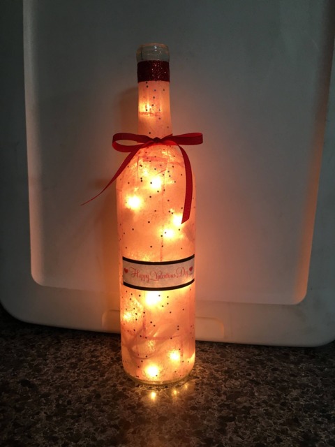 Pink Happy Valentines Day Wine Bottle Lamp, Gift - image 1