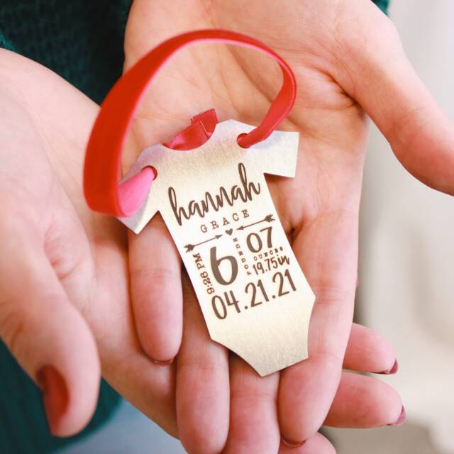 Personalized Baby's First Christmas Ornament - Stainless Steel Onesie Mother's Day Gift - image 1