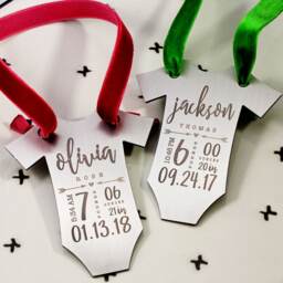 Personalized Baby's First Christmas Ornament - Stainless Steel Onesie Mother's Day Gift - thumbnail 2
