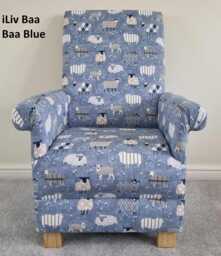Sheep Fabric Adult Armchair Handmade Accent Chair Nursery Patchwork Grey Blue Duck Egg Baa Lambs Small Statement Sheepy - thumbnail 1