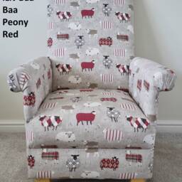 Sheep Fabric Adult Armchair Handmade Accent Chair Nursery Patchwork Grey Blue Duck Egg Baa Lambs Small Statement Sheepy - thumbnail 2