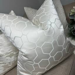 Hepburn - Ivory Cushion Pillow Cover Geometric Pattern Double Sided, Luxury Fabric Textured -Sofa, Bed - thumbnail 4
