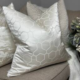 Hepburn - Ivory Cushion Pillow Cover Geometric Pattern Double Sided, Luxury Fabric Textured -Sofa, Bed - thumbnail 1