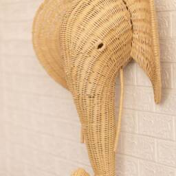 Elephant Wicker Head, Wicker Wall Decor, Home Trophy Animal, Taxidermy Kids Room, Rattan Animal - thumbnail 3