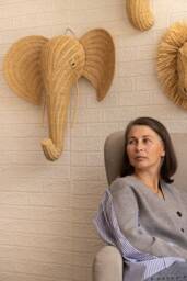 Elephant Wicker Head, Wicker Wall Decor, Home Trophy Animal, Taxidermy Kids Room, Rattan Animal