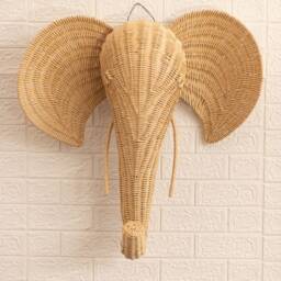 Elephant Wicker Head, Wicker Wall Decor, Home Trophy Animal, Taxidermy Kids Room, Rattan Animal - thumbnail 2