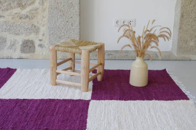 Large Ecru & Purple Rug, Cream Area Cotton Living Room Bedroom Kids Checkered Check Karoteppich - image 1