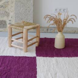 Large Ecru & Purple Rug, Cream Area Cotton Living Room Bedroom Kids Checkered Check Karoteppich - thumbnail 4