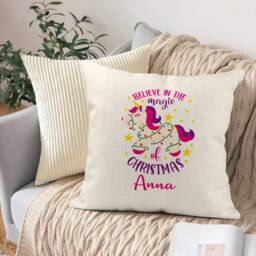 Christmas Unicorn Pillow Cover Personalized Linen Style Cushion - 40cm - thumbnail 4