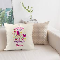 Christmas Unicorn Pillow Cover Personalized Linen Style Cushion - 40cm - thumbnail 3