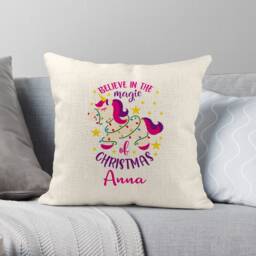 Christmas Unicorn Pillow Cover Personalized Linen Style Cushion - 40cm - thumbnail 2
