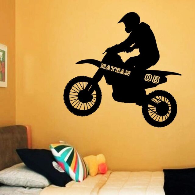 Custom Name Decal - Customized Dirt Bike Wall Personalized Gift Boys Room Motocross Sticker Vwaq-Ttc9 - image 1