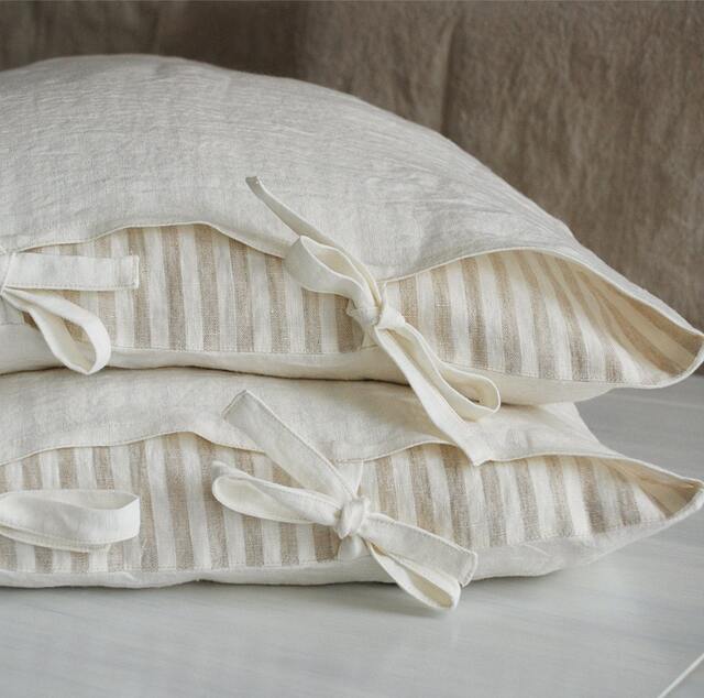 Linen Pillowcases With Ties Stone Washed Linen, Set Of 2 - image 1