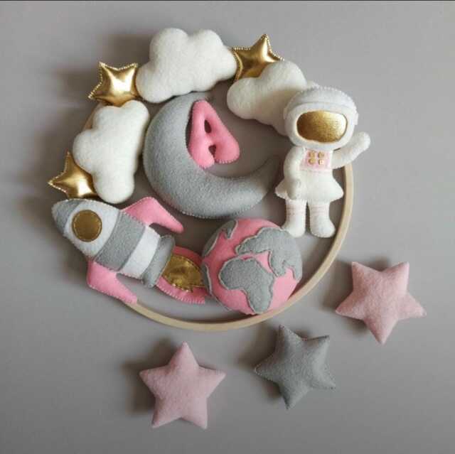 Astronaut Baby Mobile Felt Space Rocket Planets Nursery Decor - image 1
