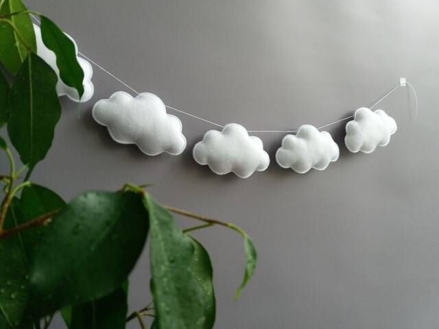 Felt Cloud Garland Wall Hanging Nursery Decor For Girls Boys Kids Room Gender Neutral Bunting Shelf Baby Shower - image 1