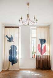 Linen Curtains With Bird & Flower Design - Handmade Textile Artisan Curtain - thumbnail 1