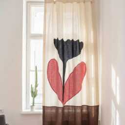 Linen Curtains With Bird & Flower Design - Handmade Textile Artisan Curtain - thumbnail 3