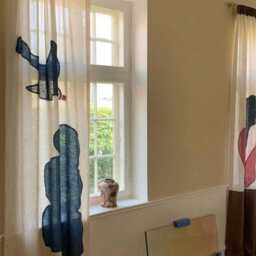 Linen Curtains With Bird & Flower Design - Handmade Textile Artisan Curtain - thumbnail 2