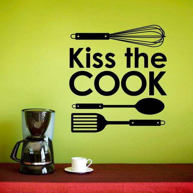 Kiss The Cook Decal - Whisk Spoon Flipper Kitchen Wall Decor - image 1