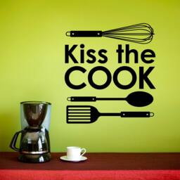 Kiss The Cook Decal - Whisk Spoon Flipper Kitchen Wall Decor - thumbnail 1