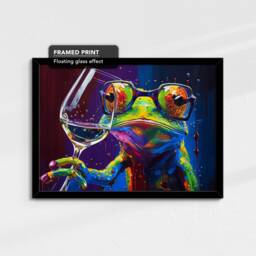 Frog Toasting Drink Glasses Animal Art Abstract Oil Painting Framed Poster Print & Canvas Wall Living Home Decor Interior Gift - thumbnail 2