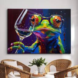 Frog Toasting Drink Glasses Animal Art Abstract Oil Painting Framed Poster Print & Canvas Wall Living Home Decor Interior Gift - thumbnail 1