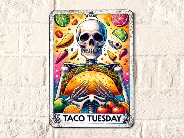 Taco Tuesday Metal Sign Retro Tarot Card Foodie Decor - image 1
