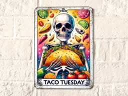 Taco Tuesday Metal Sign Retro Tarot Card Foodie Decor - thumbnail 1