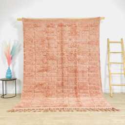 Moroccan Peach Berber Rug, Handwoven Wool Shag Rug With Rectangular Blocks, Authentic Beni Ourain Style Carpet, Large 9x12 Area