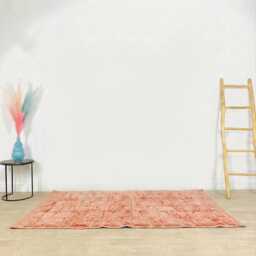 Moroccan Peach Berber Rug, Handwoven Wool Shag Rug With Rectangular Blocks, Authentic Beni Ourain Style Carpet, Large 9x12 Area - thumbnail 3