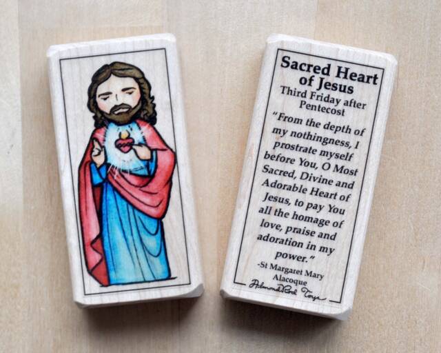 Jesus, Sacred Heart Of Jesus Patron Saint Block With Gift Bag // Catholic Toys By Almondrod - image 1