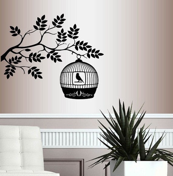 In-Style Decals Wall Vinyl Decal Home Decor Art Sticker Cute Bird Cage On Tree Branch Removable Stylish Mural Unique Design For Any Room 187 - image 1