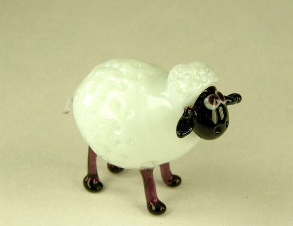 Hand-Blown Sheep Glass Miniature, Animals Glass, Art Blown Sculpture Made Of - image 1