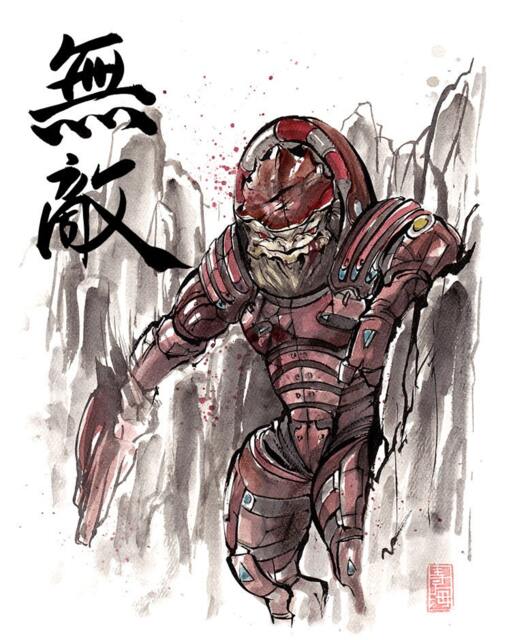 8x10 Print Mass Effect Urdnot Wrex Japanese Calligraphy Fearless Unique Gamer Gift - image 1