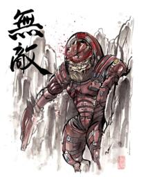8x10 Print Mass Effect Urdnot Wrex Japanese Calligraphy Fearless Unique Gamer Gift - thumbnail 1