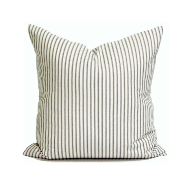 Gray Ticking Pillow Cover, Farmhouse Decor, Charcoal Covers For 20x20 Pillow, 18x18, 16x16 All Sizes - image 1