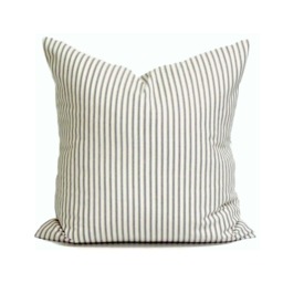 Gray Ticking Pillow Cover, Farmhouse Decor, Charcoal Covers For 20x20 Pillow, 18x18, 16x16 All Sizes - thumbnail 1